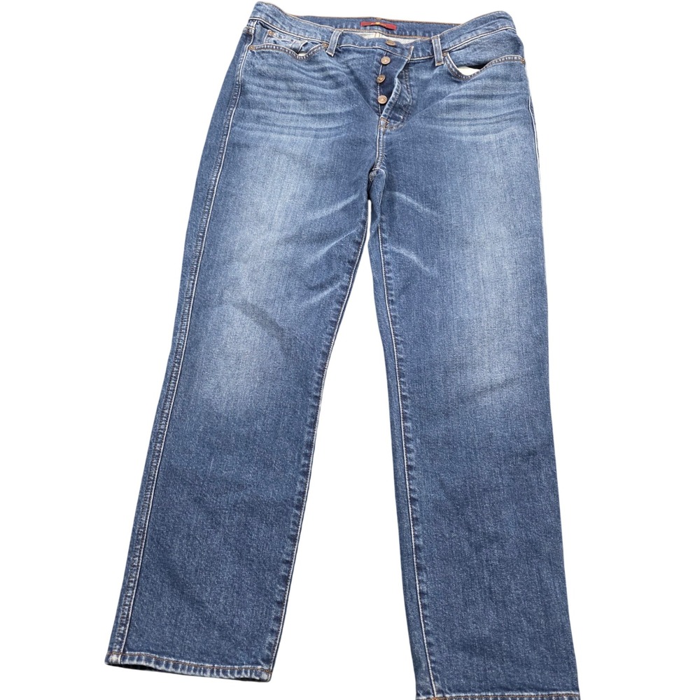 7 For All Mankind Edie Cropped Blue Denim Straight Leg Jeans Things Change 32